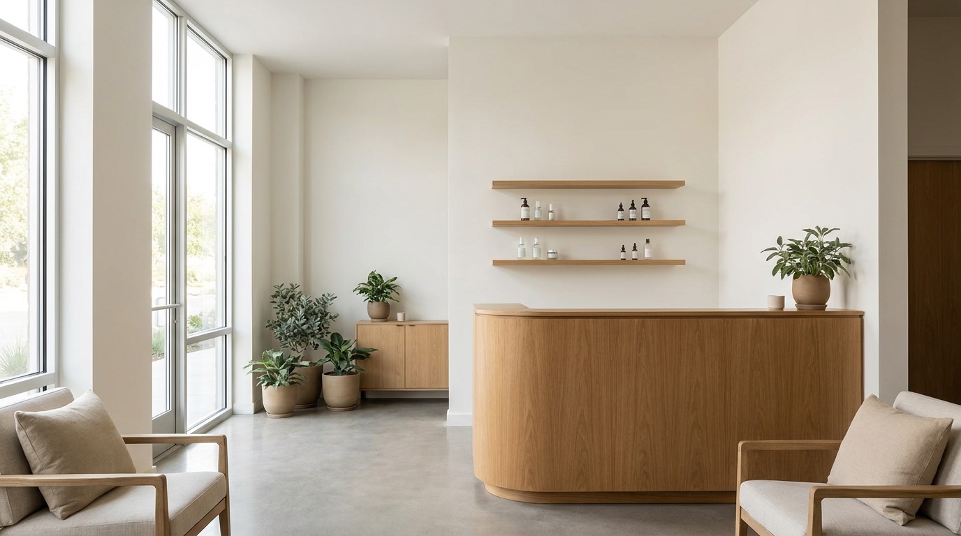 Bright, modern med spa reception area